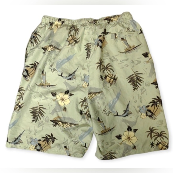 Consensus Green Hawaiian Tropical Floral Print Lined Swim Trunks Large EUC - Picture 2 of 3